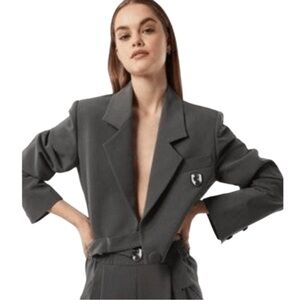 VHNY Vivienne Hu Gray Double-Breasted Crop Blazer NWT Size XL
